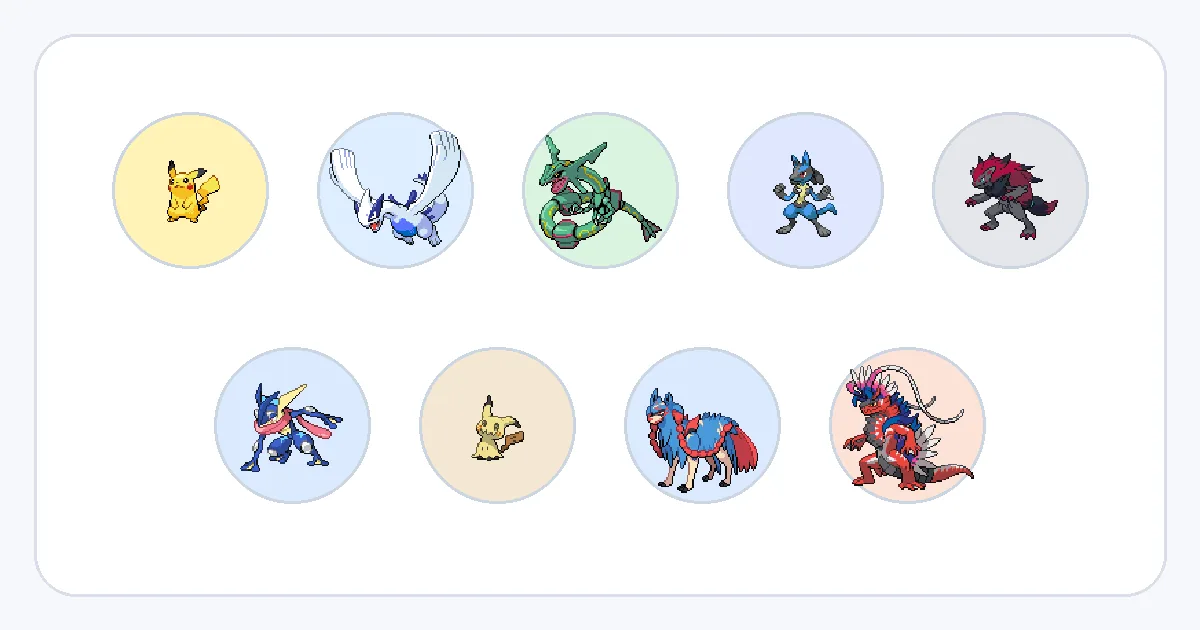 Representative Pokemon from Pikachu in Gen 1 to Koraidon in Gen 9